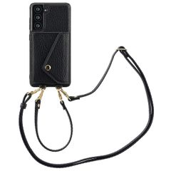 Selencia Coque de télephone Sera avec cordon et porte-cartes enveloppe Samsung Galaxy S21 FE - Noir