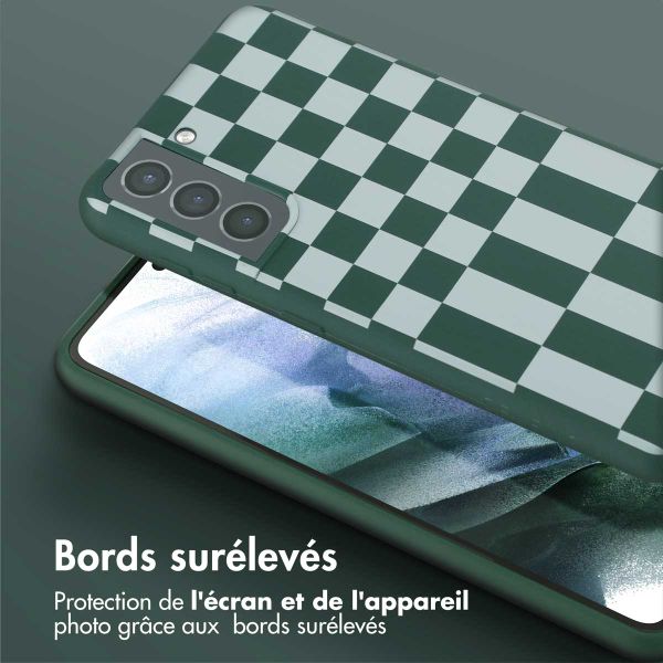 Selencia Coque design en silicone avec cordon amovible Samsung Galaxy S21 - Irregular Check Green