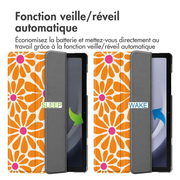 imoshion Coque tablette Design Trifold Samsung Galaxy Tab A11 Plus / A9 Plus - Orange Flower Connect