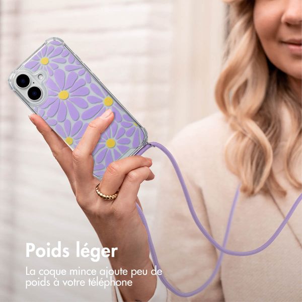 imoshion Coque Design avec cordon Apple iPhone 16 - Tropical Violet Flowers Connect