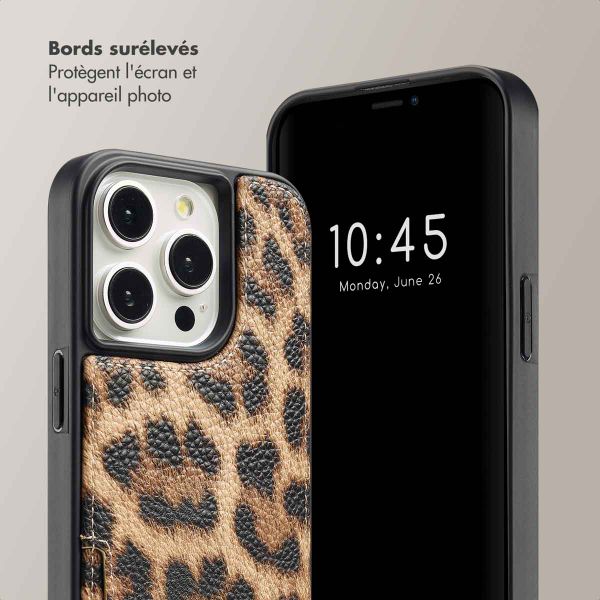 Selencia Coque de télephone Nova avec cordon et porte-cartes Apple iPhone 15 Pro - Leopard