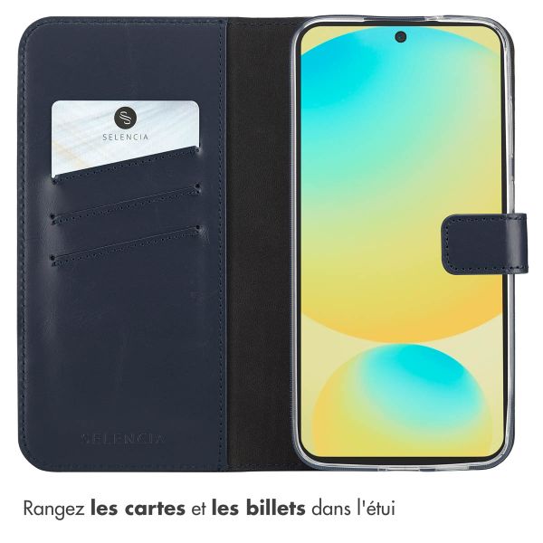 Selencia Étui portefeuille en cuir véritable Samsung Galaxy S25 FE - Bleu