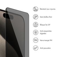 Accezz Protection d'écran en verre trempé avec filtre de confidentialité + Applicateur Apple iPhone 15 Pro