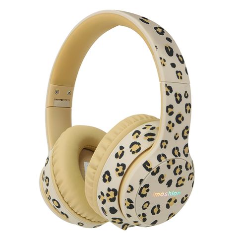 imoshion Édition Spéciale - Casque sans fil pour enfants avec imprimé léopard LED Light - Limiteur de décibels - Avec câble AUX - Léopard