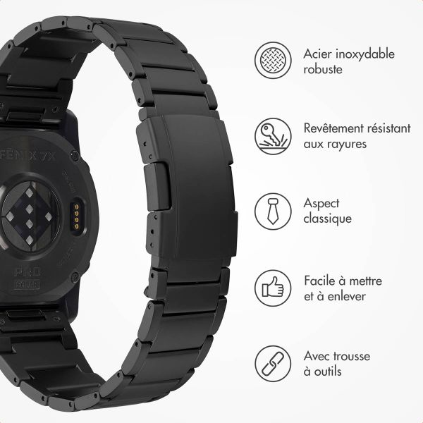 Accezz Bracelet en acier Titane mat  - Connexion Garmin 26 mm - Noir