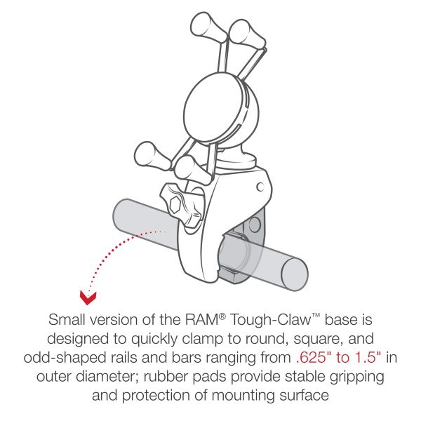 RAM Mounts Support de téléphone X-Grip® Tough-claw pour vélo / scooter / moto - Rotation à 360° - Universel - Petit - Noir