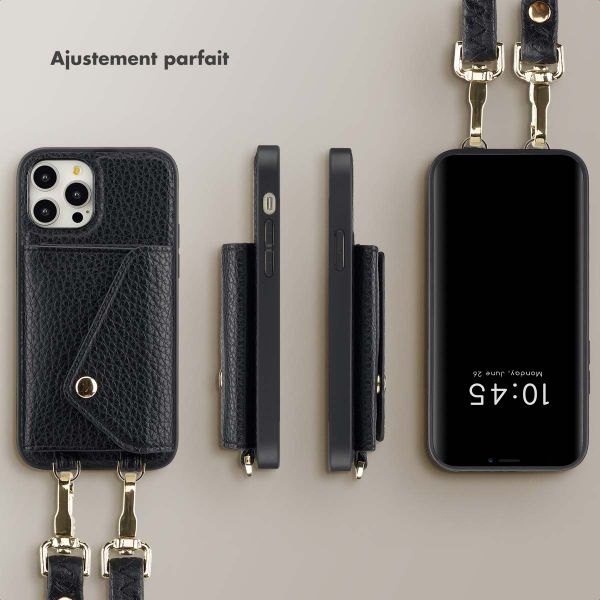 Selencia Coque de télephone Sera avec cordon et porte-cartes enveloppe Apple iPhone 12 (Pro) - Noir