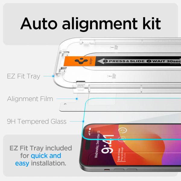 Spigen Protection d'écran en verre trempé GLAStR Fit 2 Paquets + Applicator Apple iPhone 16 / 15