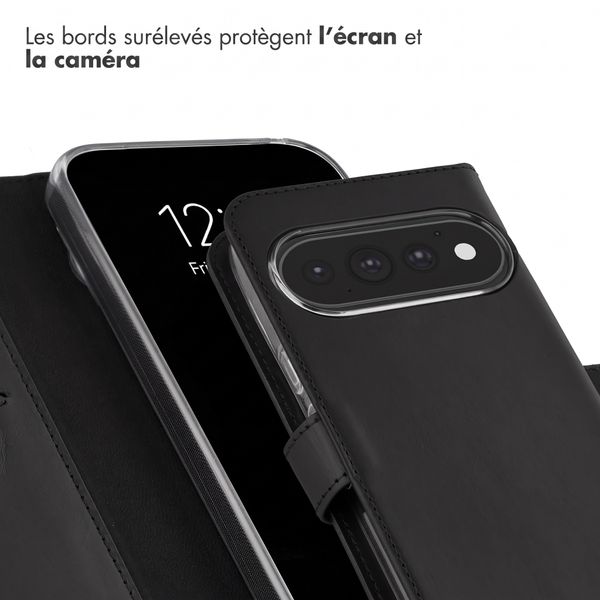 Selencia Étui portefeuille en cuir véritable Google Pixel 11 / 11 Pro - Noir
