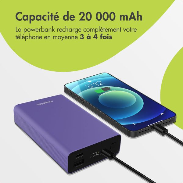 imoshion Ultra Series Aluminium Batterie externe 20.000 mAh - Charge rapide jusqu'à 33 watts - Tropical Violet