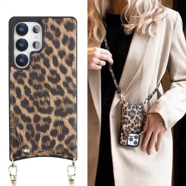 Selencia Coque de télephone Nova avec cordon et porte-cartes Samsung Galaxy S25 Ultra - Leopard