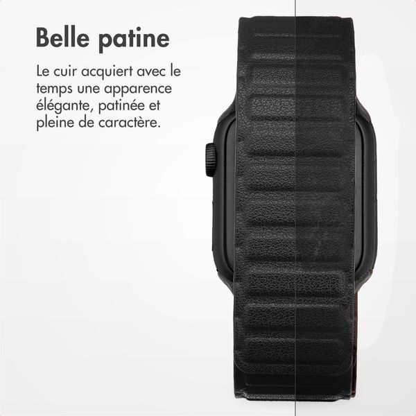 Accezz Bracelet en cuir véritable magnétique Apple Watch | 38/40/41/42 mm - Noir