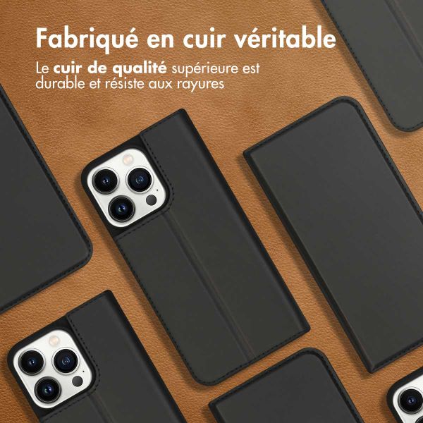 Accezz Étui de télephone Slim Folio en cuir de qualité supérieure Apple iPhone 13 Pro - Noir