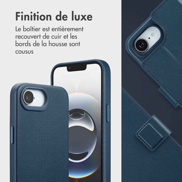 Accezz Étui de télephone portefeuille en cuir 2-en-1 avec MagSafe Apple iPhone 17e / 16e - Nightfall Blue