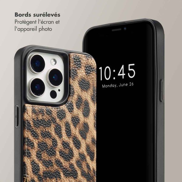 Selencia Coque de télephone Nova avec cordon et porte-cartes Apple iPhone 15 Pro Max - Leopard