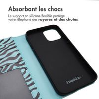 imoshion Étui de télephone portefeuille Design Apple iPhone 12 (Pro) - Black Blue Stripes