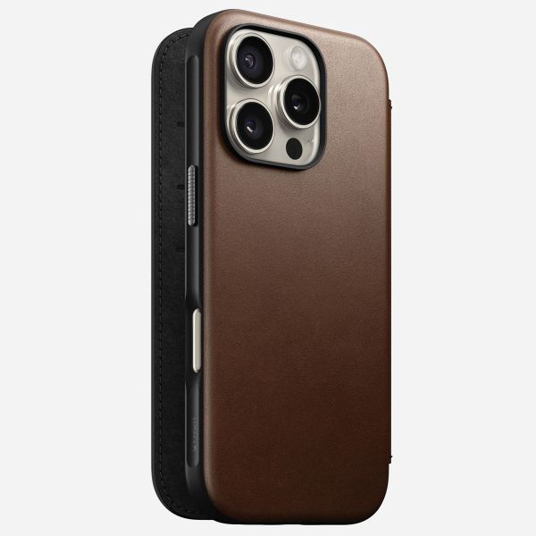 Nomad Étui de télephone portefeuille Modern Leather Folio Apple iPhone 16 Pro - Marron
