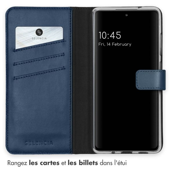 Selencia Étui portefeuille en cuir véritable Samsung Galaxy S20 FE - Bleu