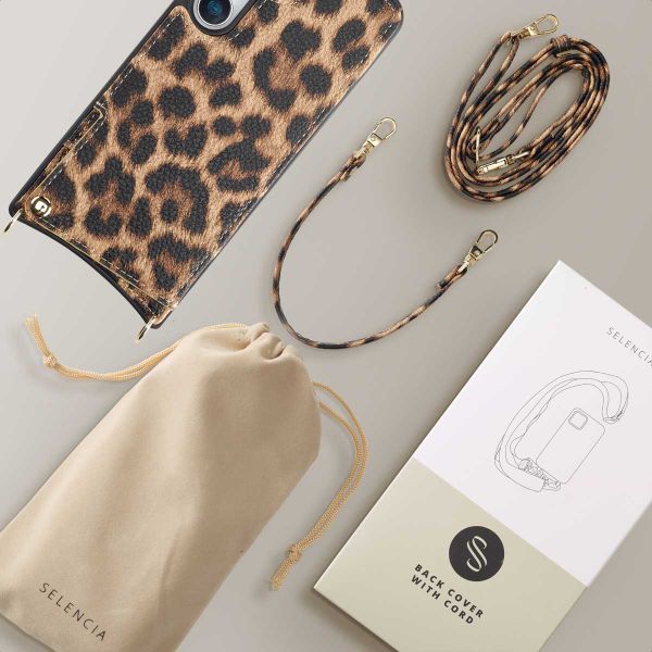 Selencia Coque de télephone Nova avec cordon et porte-cartes Samsung Galaxy S25 - Leopard