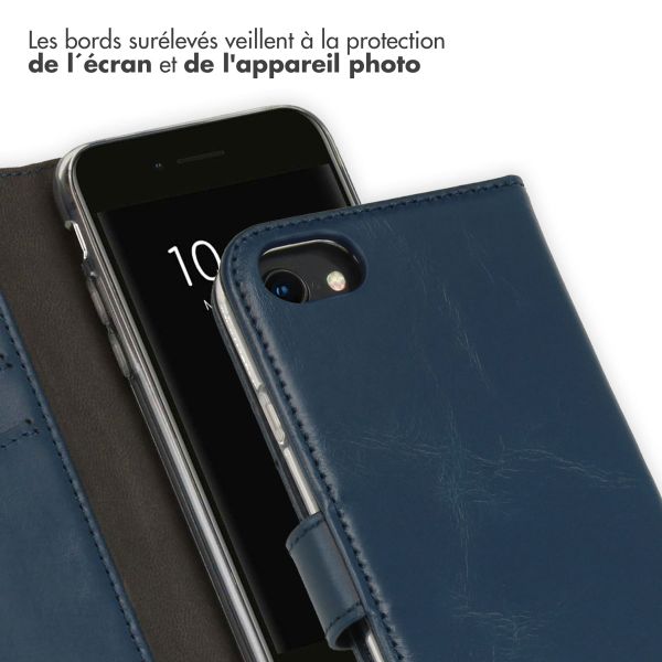 Selencia Étui portefeuille en cuir véritable Apple iPhone SE (2022 / 2020) / 8 / 7 / 6(s) - Bleu