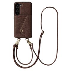 Selencia Coque de télephone Sera avec cordon et porte-cartes enveloppe Samsung Galaxy S23 - Chocolate Brown