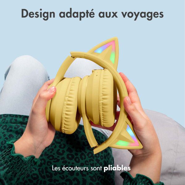 imoshion Casque sans fil pour enfants LED Light Cat Ear - Limiteur de décibels - Avec câble AUX - Jaune