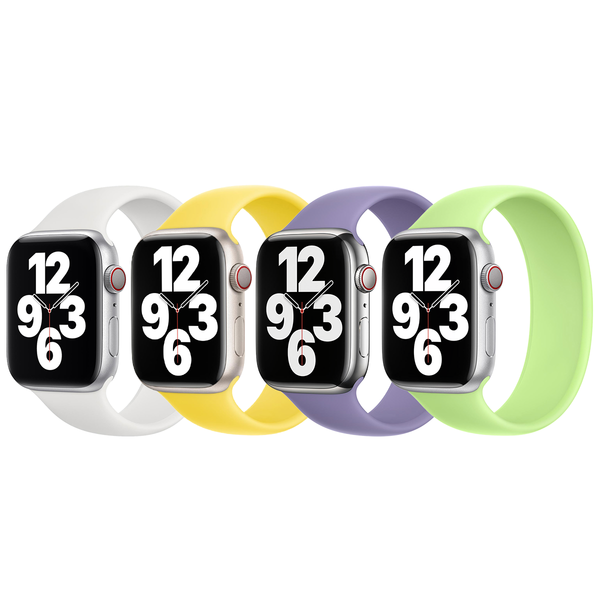 Apple 4 Pack Apple Bracelet Boucle unique en Silicone Apple Watch| 38/40/41/42 mm - Taille 3 - White / Canary Yellow / English Lavender / Sprout Green