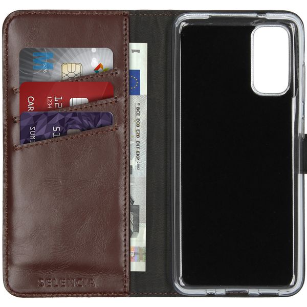 Selencia Étui portefeuille en cuir véritable Samsung Galaxy S20 - Marron