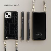 Selencia Coque de télephone Nova Croco avec cordon et porte-cartes Apple iPhone 15 - Noir