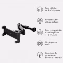 imoshion Support pour tablette à fixer sur l'appuie-tête de voiture - Noir