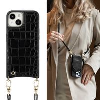 Selencia Coque de télephone Nova Croco avec cordon et porte-cartes Apple iPhone 15 - Noir