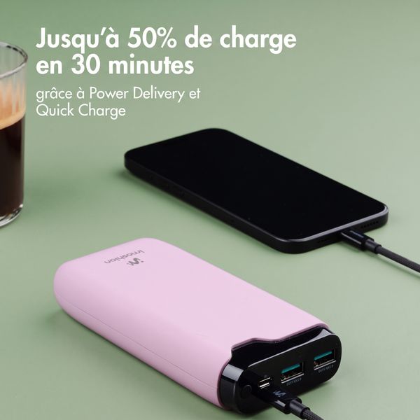 imoshion Batterie externe 20 000 mAh - Chargeur rapide 22,5 W - USB-C / USB-A - Rose