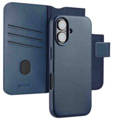 Accezz Étui de télephone portefeuille en cuir 2-en-1 avec MagSafe Apple iPhone 16 - Nightfall Blue