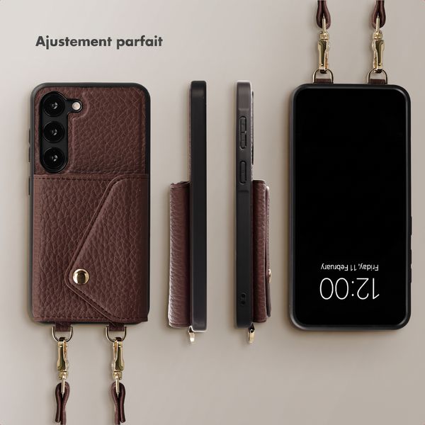 Selencia Coque de télephone Sera avec cordon et porte-cartes enveloppe Samsung Galaxy S23 - Chocolate Brown