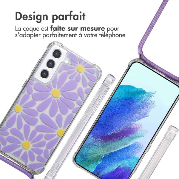 imoshion Coque Design avec cordon Samsung Galaxy S21 FE - Tropical Violet Flowers Connect