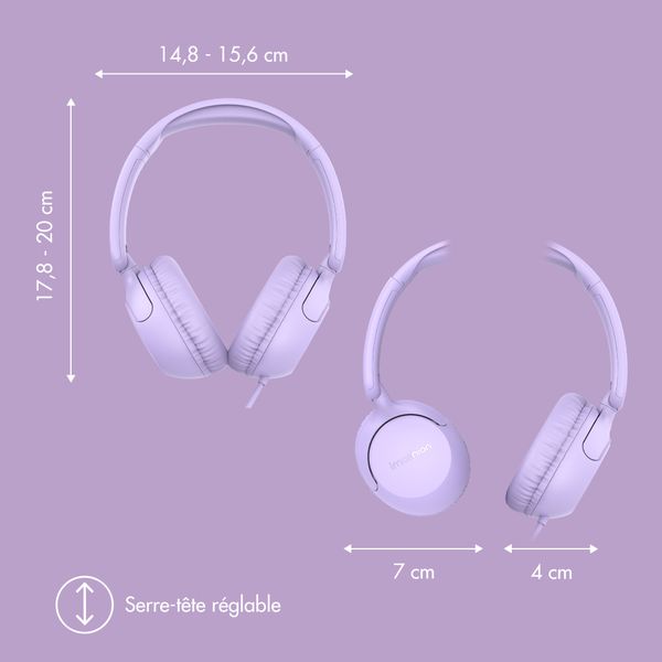 imoshion Casque filaires pour enfants - Câble AUX - Limiteur de décibels - Lavender Lilac