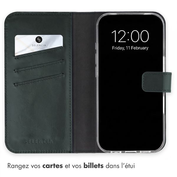 Selencia Étui portefeuille en cuir véritable Apple iPhone 18 Pro Max / 17 Pro Max - Vert