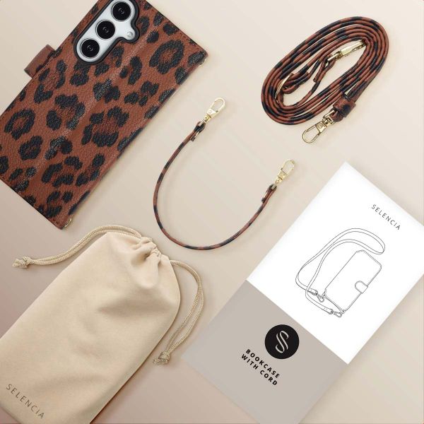 Selencia Étui de télephone portefeuille imprimé léopard Sabi Samsung Galaxy S25 / S24 - Mocha Brown