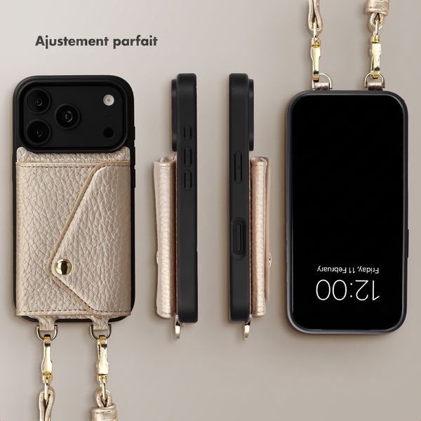 Selencia Coque de télephone Sera avec cordon et porte-cartes enveloppe Apple iPhone 18 Pro / 17 Pro - Champagne