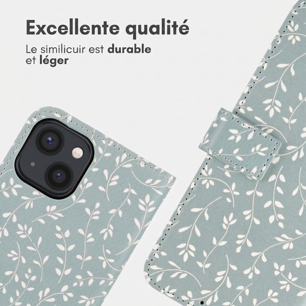 imoshion Étui de télephone portefeuille Design Apple iPhone 13 - Smoke Green Flowers