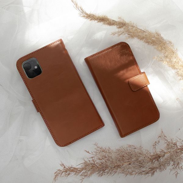 Selencia Étui portefeuille en cuir véritable Samsung Galaxy A12 - Marron clair