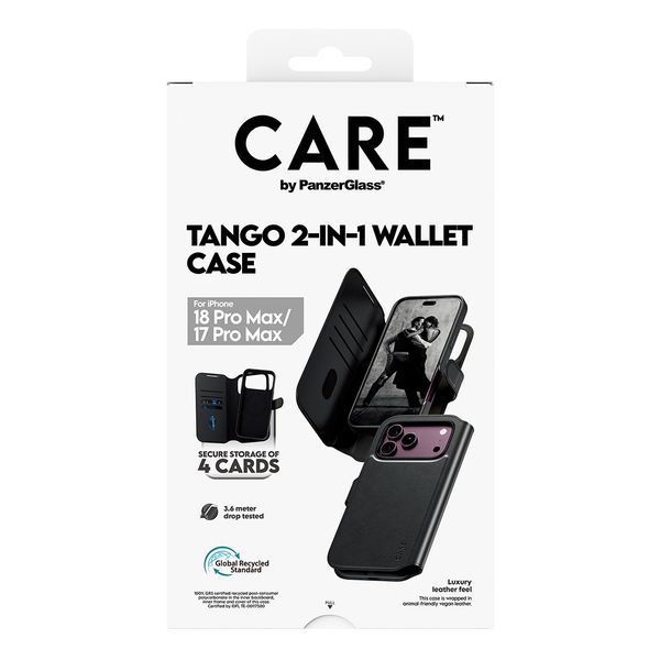 CARE by PanzerGlass Étui de télephone portefeuille Tango 2 en 1 avec MagSafe Apple iPhone 18 Pro Max / 17 Pro Max - Noir