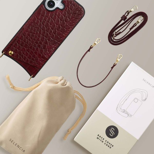 Selencia Coque de télephone Nova Croco avec cordon et porte-cartes Apple iPhone 17 - Burgundy