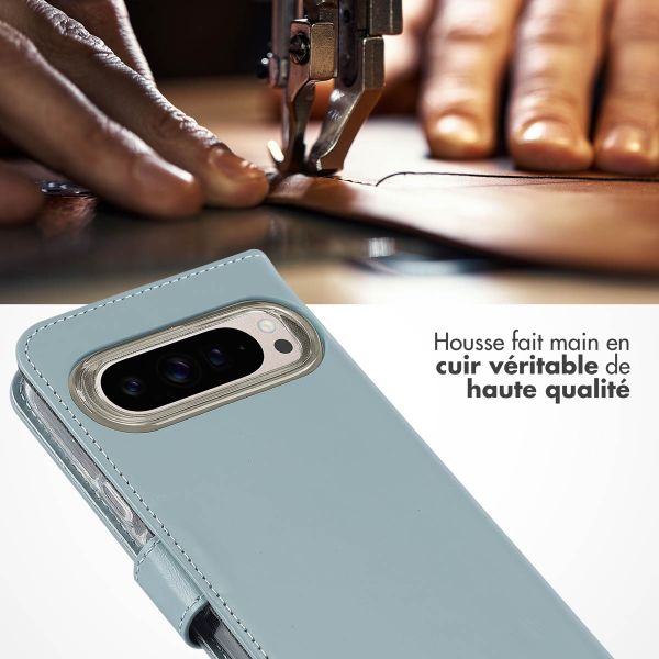 Selencia Étui portefeuille en cuir véritable Google Pixel 9 / 9 Pro - Air Blue