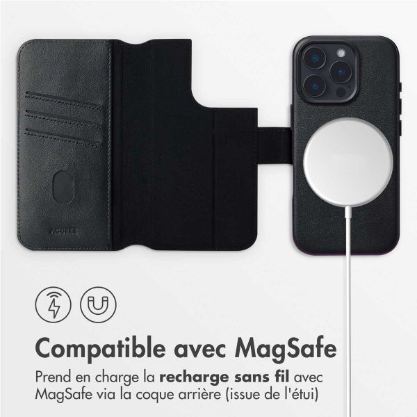Accezz Étui de télephone portefeuille en cuir 2-en-1 avec MagSafe Apple iPhone 16 Pro - Onyx Black