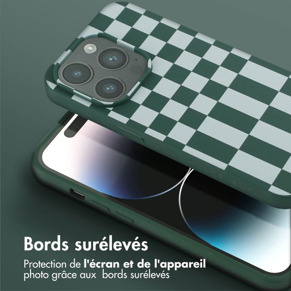 Selencia Coque design en silicone avec cordon amovible Apple iPhone 14 Pro - Irregular Check Green
