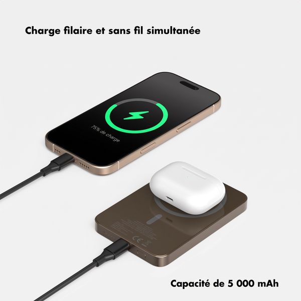 Selencia Powerbank Vivid 5 000 mAh - MagSafe et Qi - Desert Gold / Bonbon Stripe Raspberry