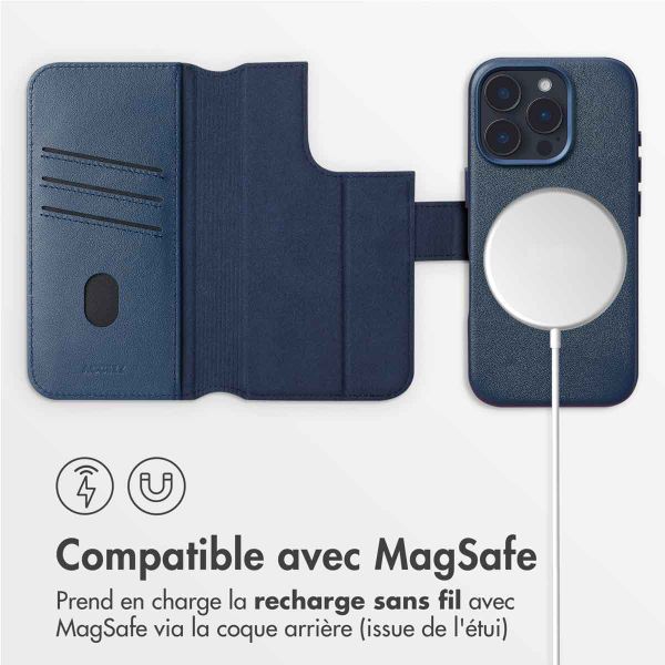 Accezz Étui de télephone portefeuille en cuir 2-en-1 avec MagSafe Apple iPhone 16 Pro - Nightfall Blue