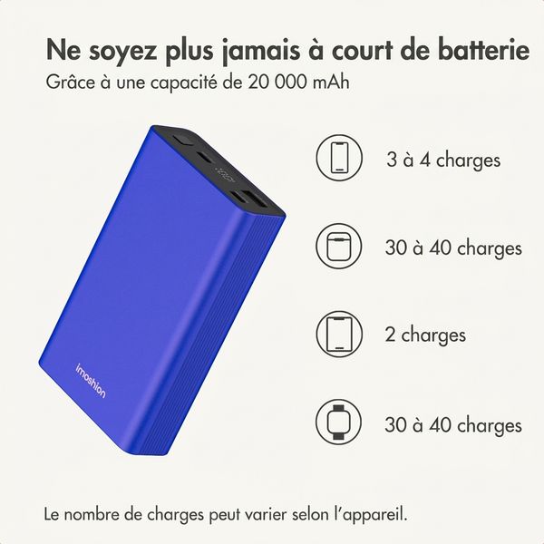 imoshion Ultra Series Aluminium Batterie externe 20.000 mAh - Charge rapide jusqu'à 33 watts - Cobalt Blue