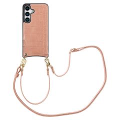 Selencia Coque de télephone Nova Croco avec cordon et porte-cartes Samsung Galaxy S25 - Old Pink
